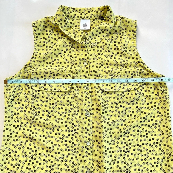 Cabi Bright Yellow Sheer Ditzy Daisy Button Down Shirt Blouse Medium - Picture 15 of 15